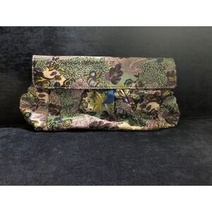 Aldo Vintage Y2K Satin Clutch Bag Paisley & Animal Print Boho Evening Purse Teal